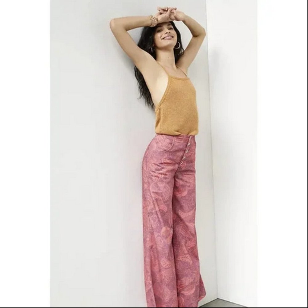 Anthropologie Pilcro 27 NWT The Upper-Case A Wide Leg Jeans Pink Bell Bottoms - Picture 4 of 6